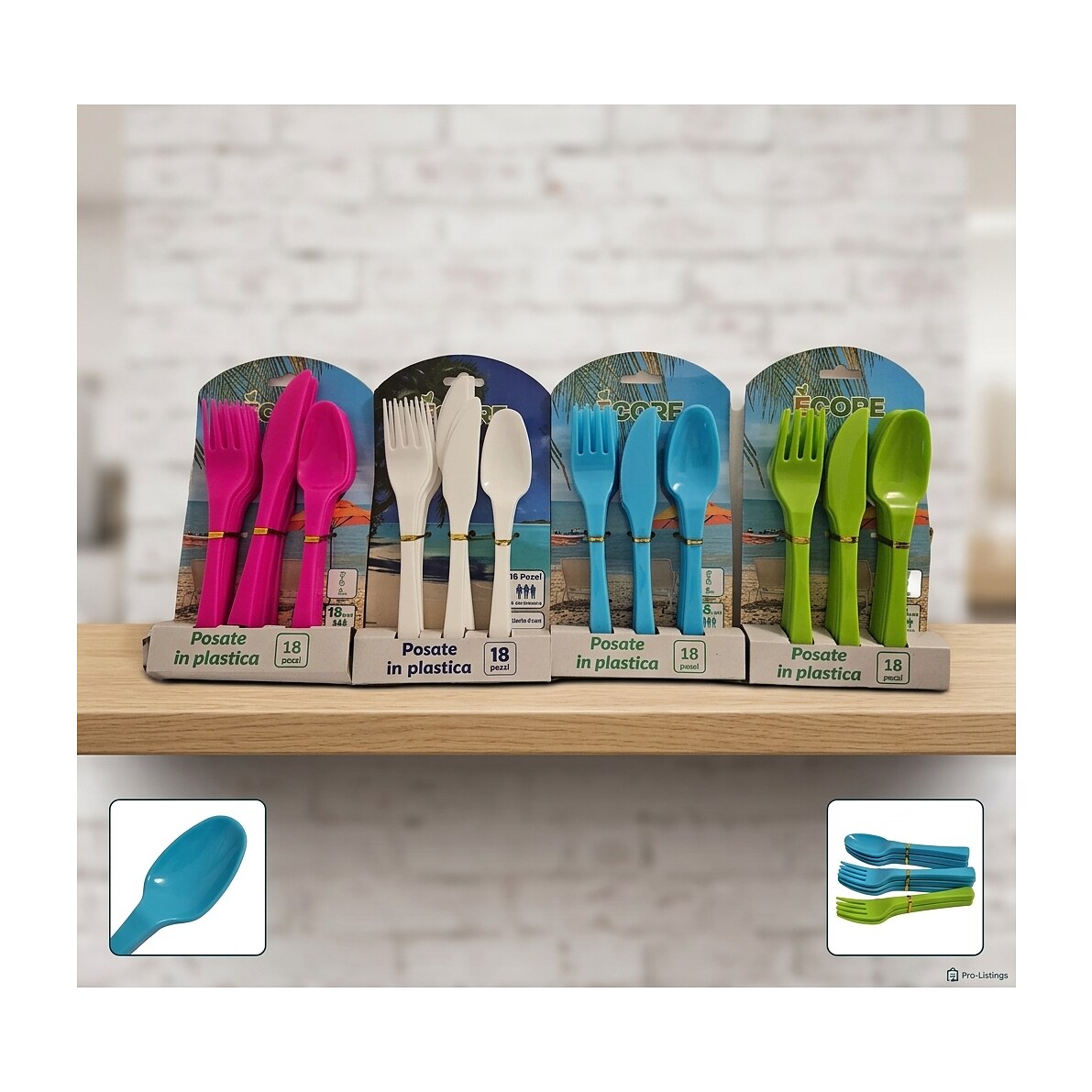 Set 18 posate in plastica Ecore — colore a scelta