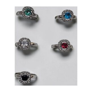 Anello Solitario Regolabile in Acciaio con Pietra Colorata