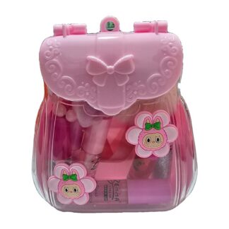 Set mini zainetto con 7 lip gloss+portachiavi con pupazzetto e pon pon della bella italia