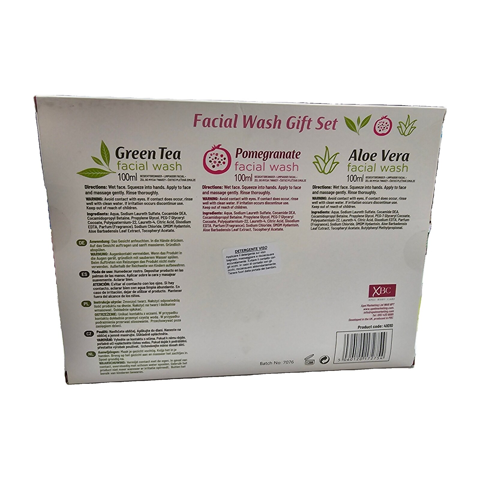 Facial Wash Gift Set XBC — Green Tea, Pomegranate e Aloe Vera 100 ml - immagine 2