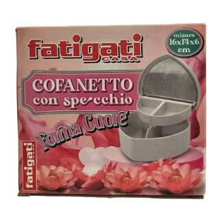 Cofanetto Portagioie con Specchio Fatigati Casa Forma Cuore 16x14x6cm